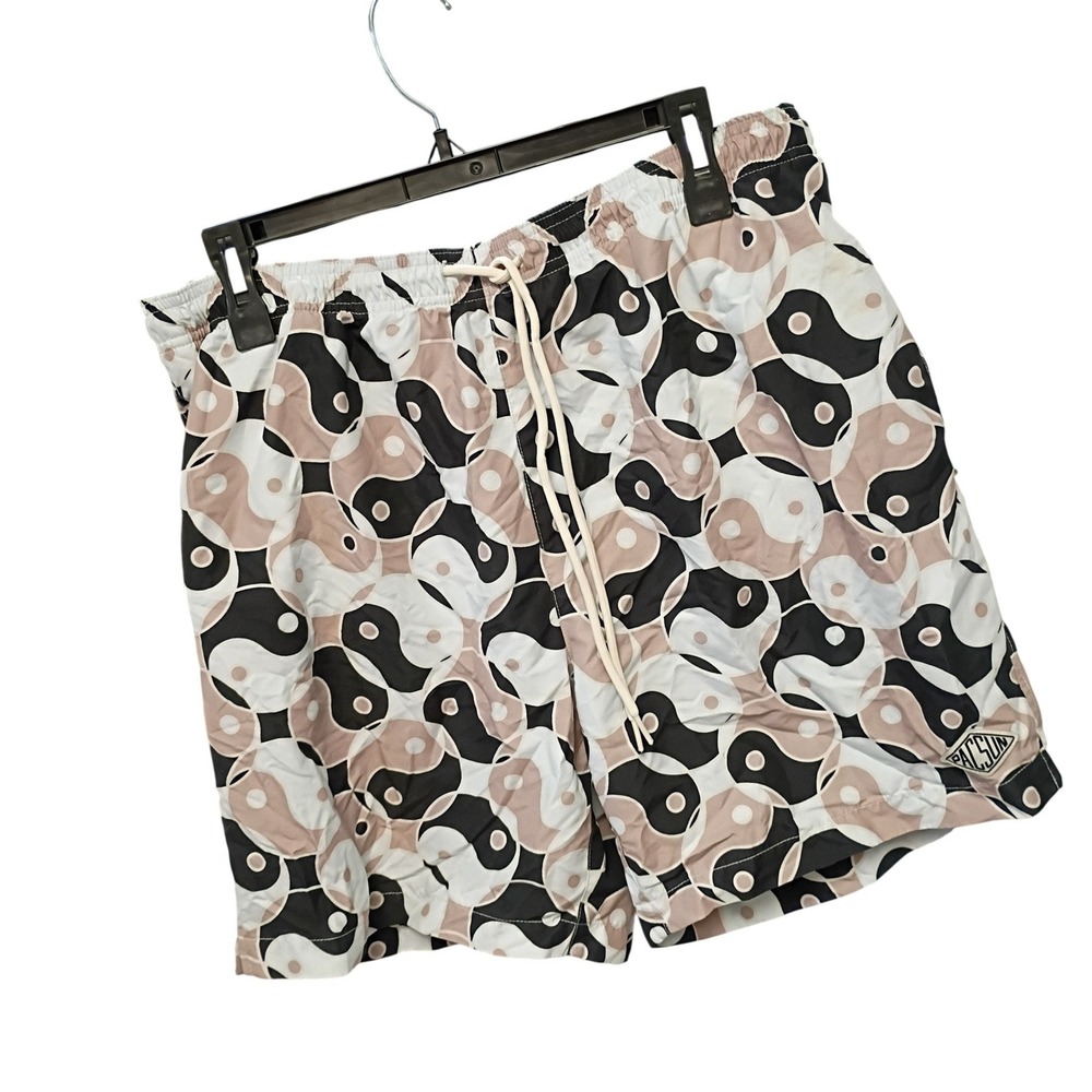 PacSun Mens Yin Yang Print Swim Trunks Recycled Polyester Black Tan XL